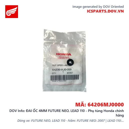 ĐAI ỐC 4MM FUTURE NEO, LEAD 110 - Phụ tùng Honda chính hãng
