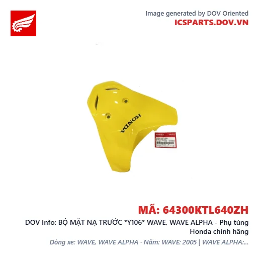 BỘ MẶT NẠ TRƯỚC *Y106* WAVE, WAVE ALPHA - Phụ tùng Honda chính hãng