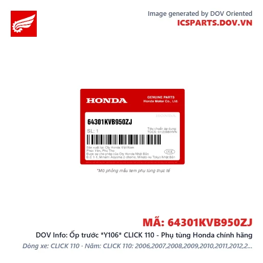 Ốp trước *Y106* CLICK 110 - Phụ tùng Honda chính hãng