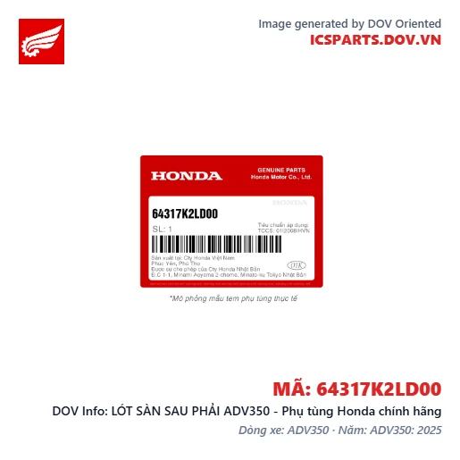 LÓT SÀN SAU PHẢI ADV350 - Phụ tùng Honda chính hãng