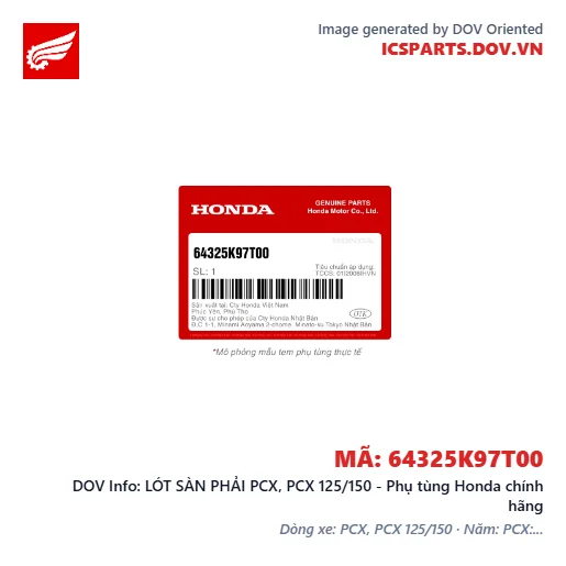 LÓT SÀN PHẢI PCX, PCX 125/150 - Phụ tùng Honda chính hãng