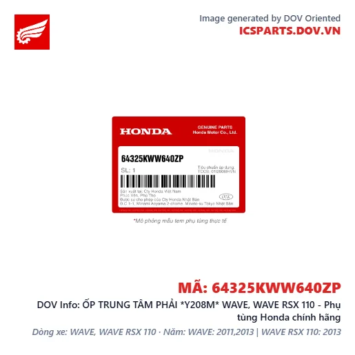 ỐP TRUNG TÂM PHẢI *Y208M* WAVE, WAVE RSX 110 - Phụ tùng Honda chính hãng