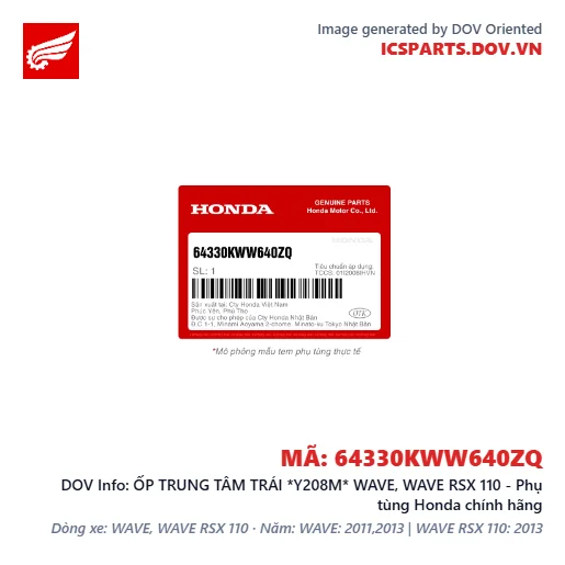 ỐP TRUNG TÂM TRÁI *Y208M* WAVE, WAVE RSX 110 - Phụ tùng Honda chính hãng