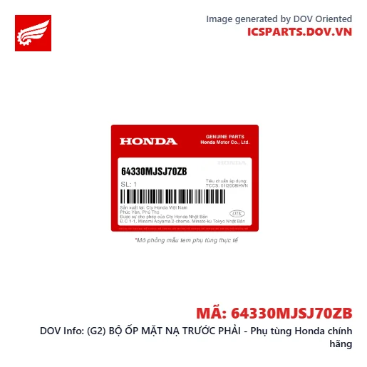 (G2) BỘ ỐP MẶT NẠ TRƯỚC PHẢI - Phụ tùng Honda chính hãng