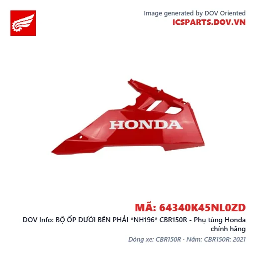 BỘ ỐP DƯỚI BÊN PHẢI *NH196* CBR150R - Phụ tùng Honda chính hãng