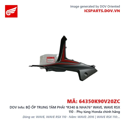 BỘ ỐP TRUNG TÂM PHẢI *R340 & NHA76* WAVE, WAVE RSX 110 - Phụ tùng Honda chính hãng