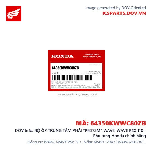 BỘ ỐP TRUNG TÂM PHẢI *PB373M* WAVE, WAVE RSX 110 - Phụ tùng Honda chính hãng