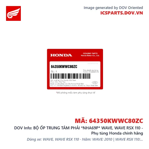 BỘ ỐP TRUNG TÂM PHẢI *NHA69P* WAVE, WAVE RSX 110 - Phụ tùng Honda chính hãng