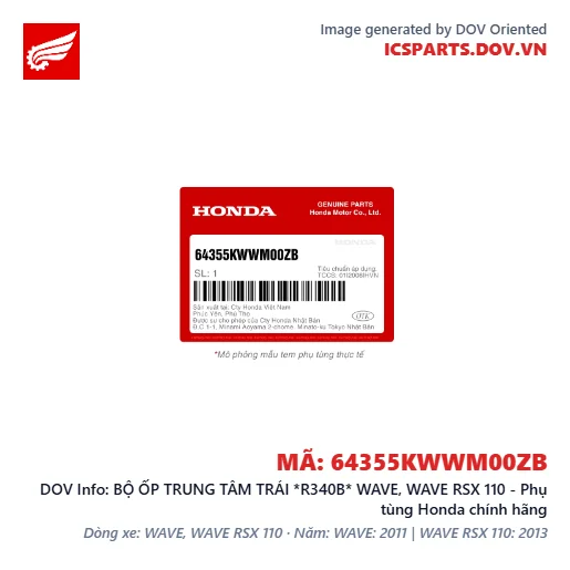BỘ ỐP TRUNG TÂM TRÁI *R340B* WAVE, WAVE RSX 110 - Phụ tùng Honda chính hãng