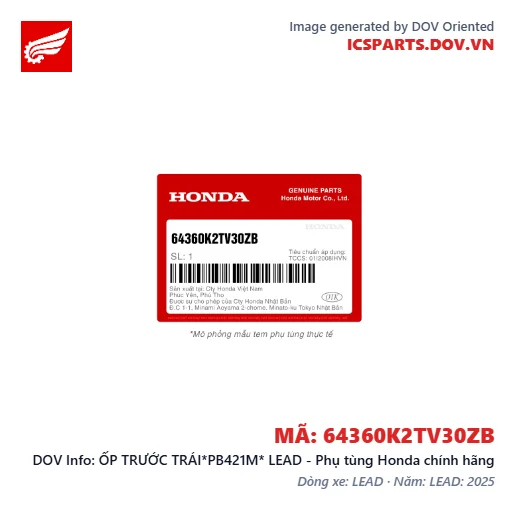 ỐP TRƯỚC TRÁI*PB421M* LEAD - Phụ tùng Honda chính hãng