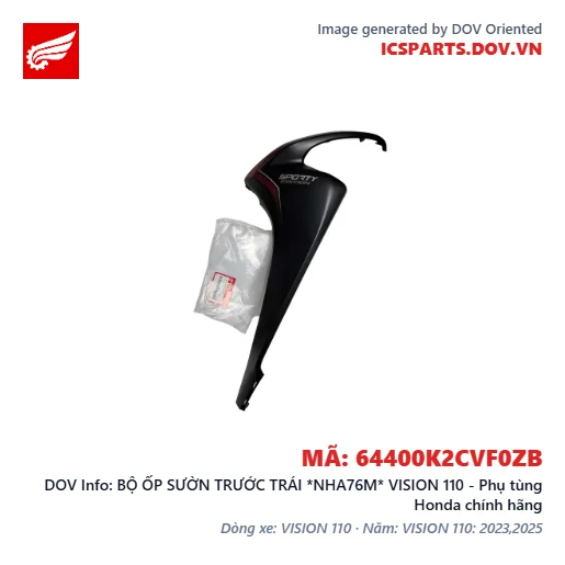 BỘ ỐP SƯỜN TRƯỚC TRÁI *NHA76M* VISION 110 - Phụ tùng Honda chính hãng