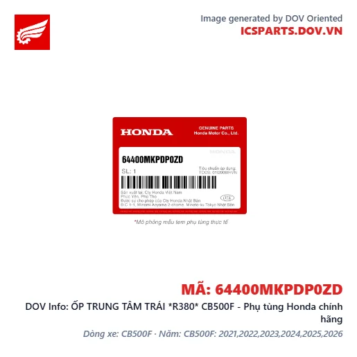 ỐP TRUNG TÂM TRÁI *R380* CB500F - Phụ tùng Honda chính hãng