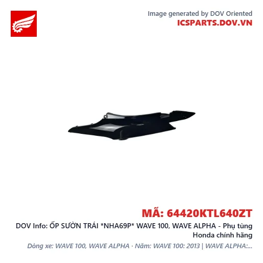 ỐP SƯỜN TRÁI *NHA69P* WAVE 100, WAVE ALPHA - Phụ tùng Honda chính hãng