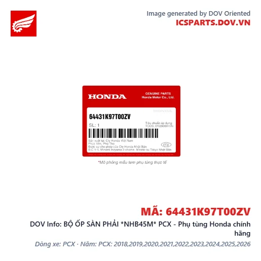 BỘ ỐP SÀN PHẢI *NHB45M* PCX - Phụ tùng Honda chính hãng