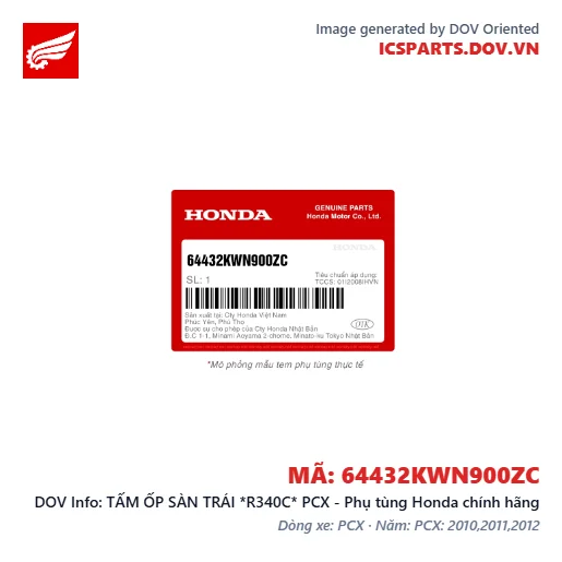 TẤM ỐP SÀN TRÁI *R340C* PCX - Phụ tùng Honda chính hãng
