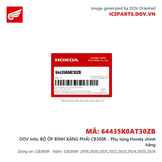 BỘ ỐP BÌNH XĂNG PHẢI CB300R - Phụ tùng Honda chính hãng