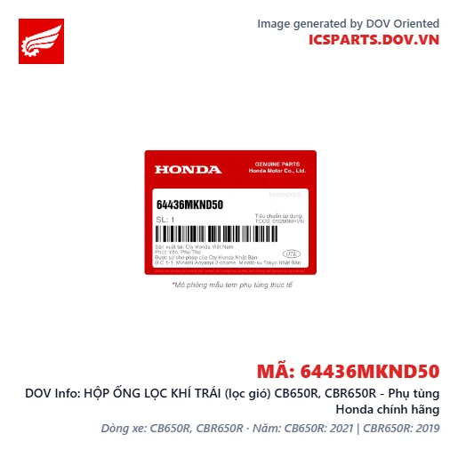 HỘP ỐNG LỌC KHÍ TRÁI (lọc gió) CB650R, CBR650R - Phụ tùng Honda chính hãng