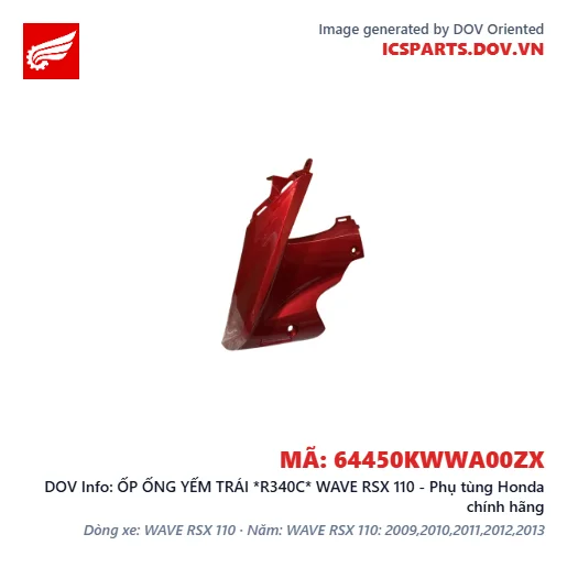 ỐP ỐNG YẾM TRÁI *R340C* WAVE RSX 110 - Phụ tùng Honda chính hãng