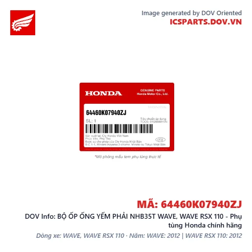 BỘ ỐP ỐNG YẾM PHẢI NHB35T WAVE, WAVE RSX 110 - Phụ tùng Honda chính hãng
