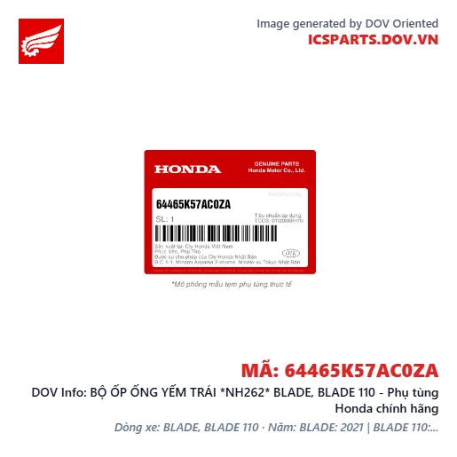 BỘ ỐP ỐNG YẾM TRÁI *NH262* BLADE, BLADE 110 - Phụ tùng Honda chính hãng