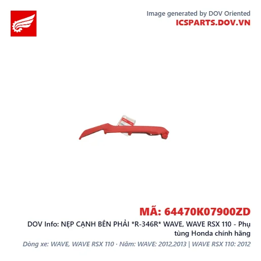 NẸP CẠNH BÊN PHẢI *R-346R* WAVE, WAVE RSX 110 - Phụ tùng Honda chính hãng