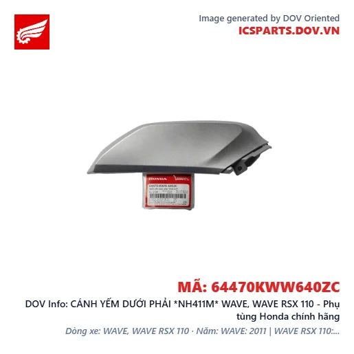 CÁNH YẾM DƯỚI PHẢI *NH411M* WAVE, WAVE RSX 110 - Phụ tùng Honda chính hãng