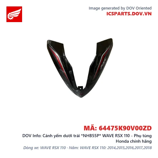 Cánh yếm dưới trái *NHB55P* WAVE RSX 110 - Phụ tùng Honda chính hãng