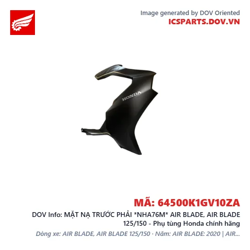 MẶT NẠ TRƯỚC PHẢI *NHA76M* AIR BLADE, AIR BLADE 125/150 - Phụ tùng Honda chính hãng