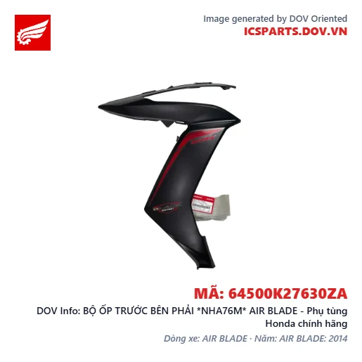 BỘ ỐP TRƯỚC BÊN PHẢI *NHA76M* AIR BLADE - Phụ tùng Honda chính hãng