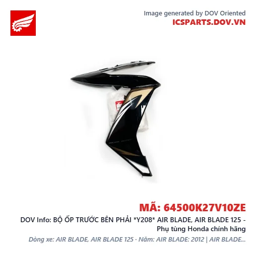 BỘ ỐP TRƯỚC BÊN PHẢI *Y208* AIR BLADE, AIR BLADE 125 - Phụ tùng Honda chính hãng