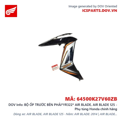 BỘ ỐP TRƯỚC BÊN PHẢI*YR322* AIR BLADE, AIR BLADE 125 - Phụ tùng Honda chính hãng