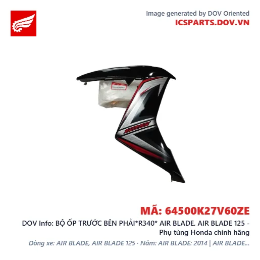 BỘ ỐP TRƯỚC BÊN PHẢI*R340* AIR BLADE, AIR BLADE 125 - Phụ tùng Honda chính hãng
