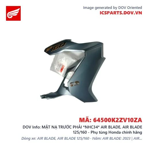 MẶT NẠ TRƯỚC PHẢI *NHC34* AIR BLADE, AIR BLADE 125/160 - Phụ tùng Honda chính hãng