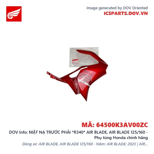 MẶT NẠ TRƯỚC PHẢI *R340* AIR BLADE, AIR BLADE 125/160 - Phụ tùng Honda chính hãng