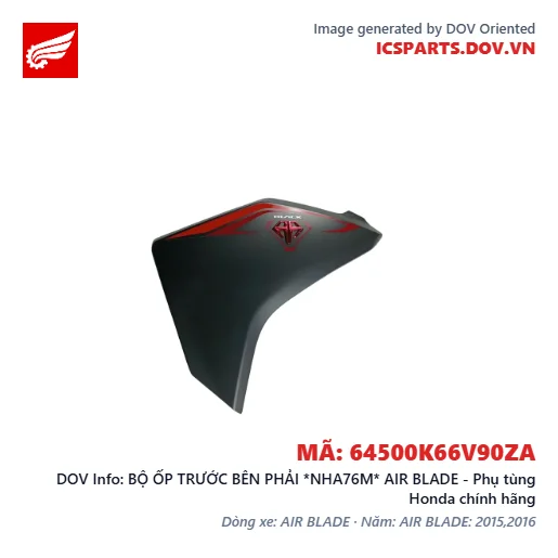 BỘ ỐP TRƯỚC BÊN PHẢI *NHA76M* AIR BLADE - Phụ tùng Honda chính hãng