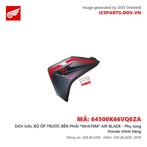 BỘ ỐP TRƯỚC BÊN PHẢI *NHA76M* AIR BLADE - Phụ tùng Honda chính hãng