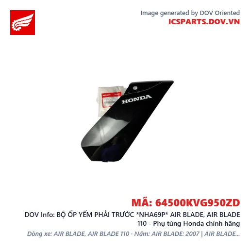 BỘ ỐP YẾM PHẢI TRƯỚC *NHA69P* AIR BLADE, AIR BLADE 110 - Phụ tùng Honda chính hãng