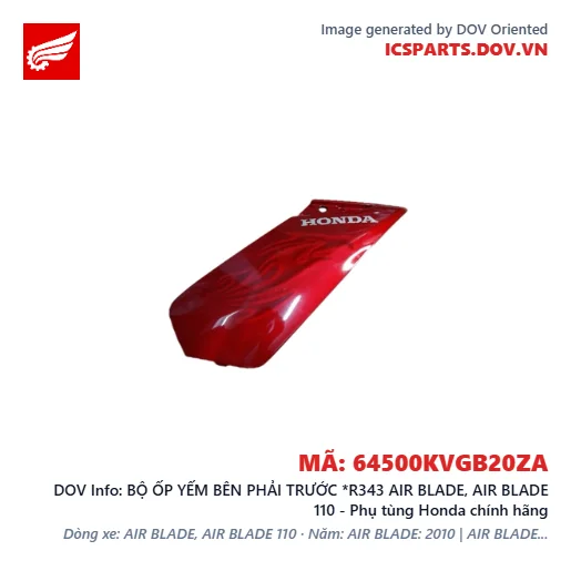 BỘ ỐP YẾM BÊN PHẢI TRƯỚC *R343 AIR BLADE, AIR BLADE 110 - Phụ tùng Honda chính hãng