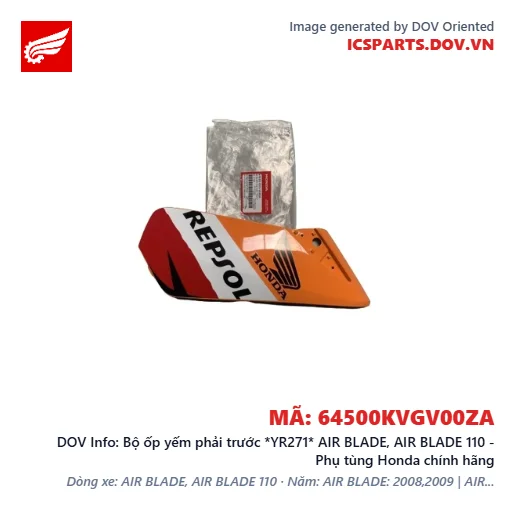 Bộ ốp yếm phải trước *YR271* AIR BLADE, AIR BLADE 110 - Phụ tùng Honda chính hãng