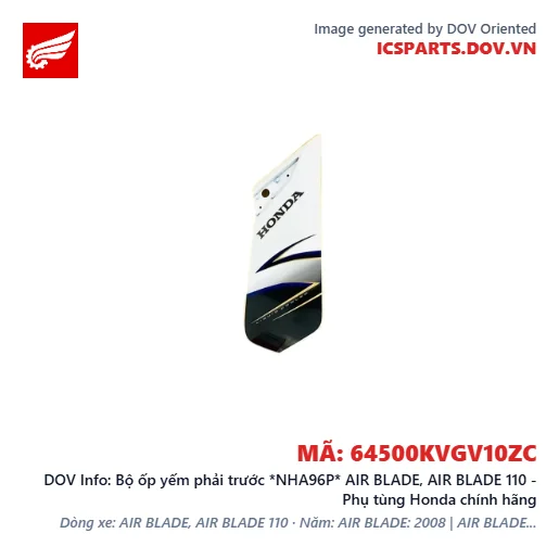 Bộ ốp yếm phải trước *NHA96P* AIR BLADE, AIR BLADE 110 - Phụ tùng Honda chính hãng