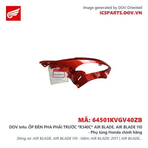 ỐP ĐÈN PHA PHẢI TRƯỚC *R340C* AIR BLADE, AIR BLADE 110 - Phụ tùng Honda chính hãng