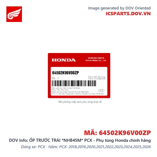 ỐP TRƯỚC TRÁI *NHB45M* PCX - Phụ tùng Honda chính hãng