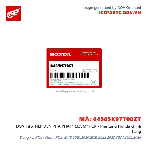 NẸP ĐÈN PHA PHẢI *R339M* PCX - Phụ tùng Honda chính hãng