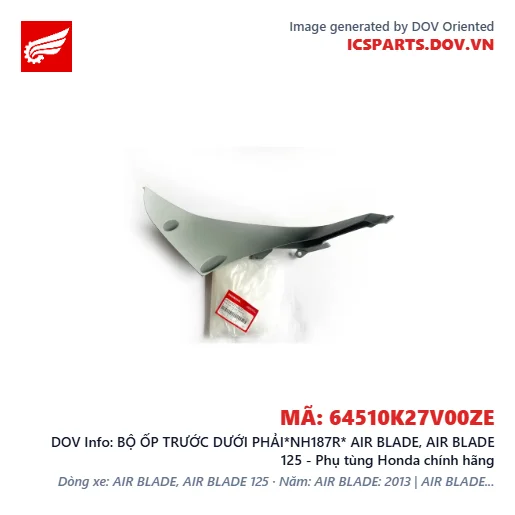 BỘ ỐP TRƯỚC DƯỚI PHẢI*NH187R* AIR BLADE, AIR BLADE 125 - Phụ tùng Honda chính hãng