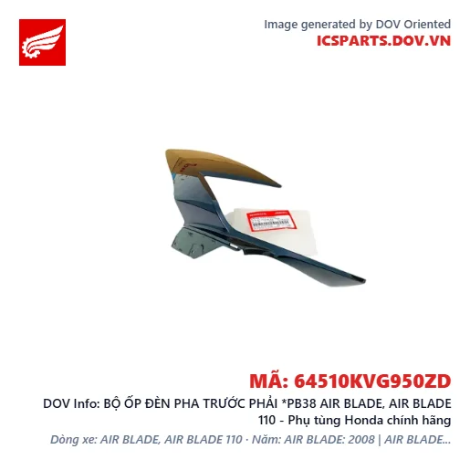 BỘ ỐP ĐÈN PHA TRƯỚC PHẢI *PB38 AIR BLADE, AIR BLADE 110 - Phụ tùng Honda chính hãng