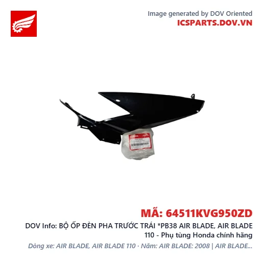 BỘ ỐP ĐÈN PHA TRƯỚC TRÁI *PB38 AIR BLADE, AIR BLADE 110 - Phụ tùng Honda chính hãng