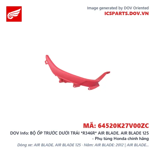 BỘ ỐP TRƯỚC DƯỚI TRÁI *R346R* AIR BLADE, AIR BLADE 125 - Phụ tùng Honda chính hãng
