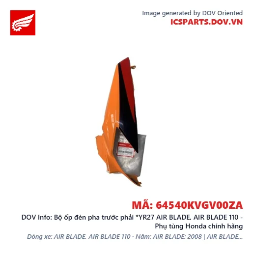 Bộ ốp đèn pha trước phải *YR27 AIR BLADE, AIR BLADE 110 - Phụ tùng Honda chính hãng