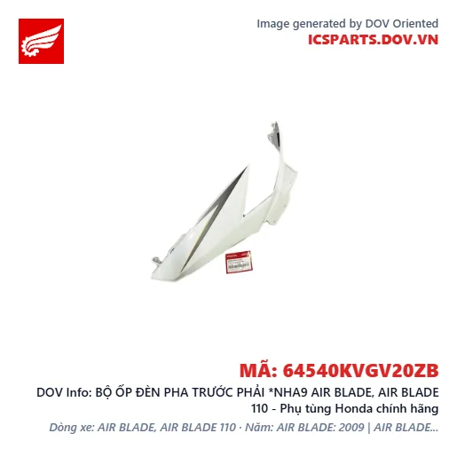 BỘ ỐP ĐÈN PHA TRƯỚC PHẢI *NHA9 AIR BLADE, AIR BLADE 110 - Phụ tùng Honda chính hãng
