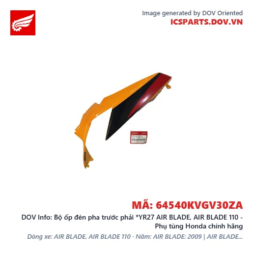 Bộ ốp đèn pha trước phải *YR27 AIR BLADE, AIR BLADE 110 - Phụ tùng Honda chính hãng